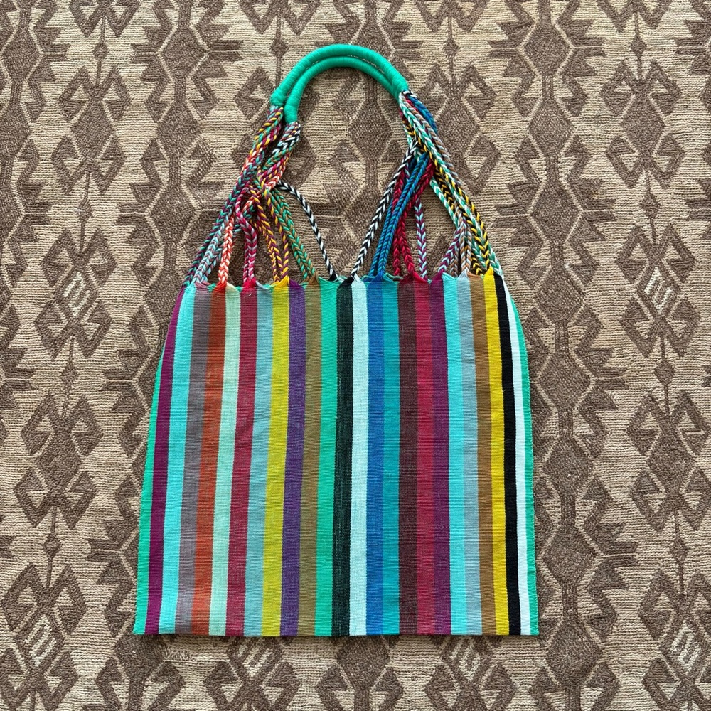 Oaxacan Weaved Cotton Colorful Striped Tote Bag